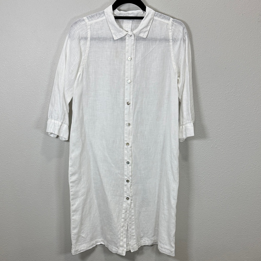Fog linen work White Button-Up Shirt Dress